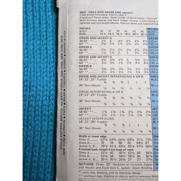 Vogue 9627 pattern dress fit and flare jacket size 16.5 - Picture 4 of 6